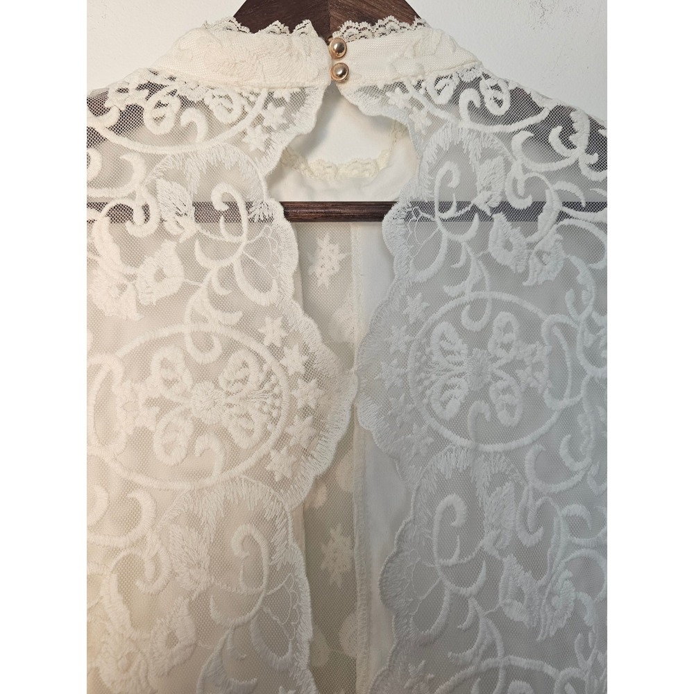 [Cottagecore] Forever 21 Floral Lace Mini Dress Womens L Cream Open Back‎ NWT - Picture 5 of 12